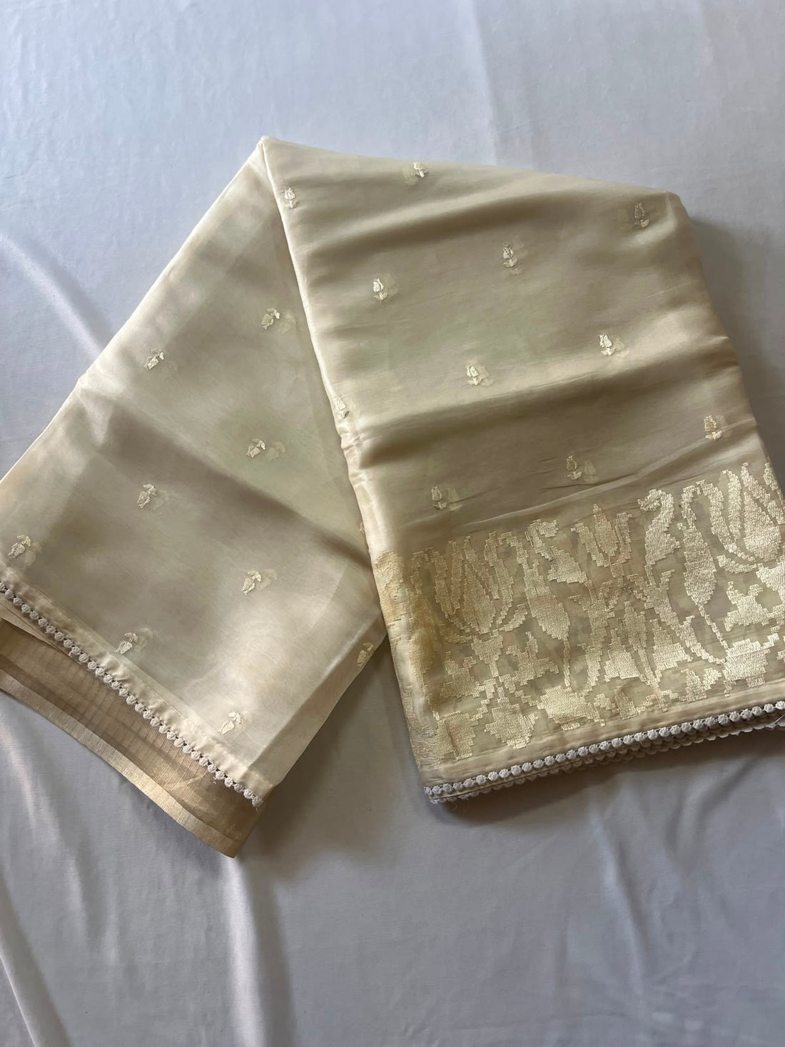 CREAM SEMI-TUSSAR EMBROIDERY SAREE