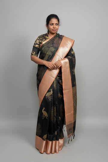 BLACK MANGALAGIRI DIGITAL PRINT PATTU SAREE