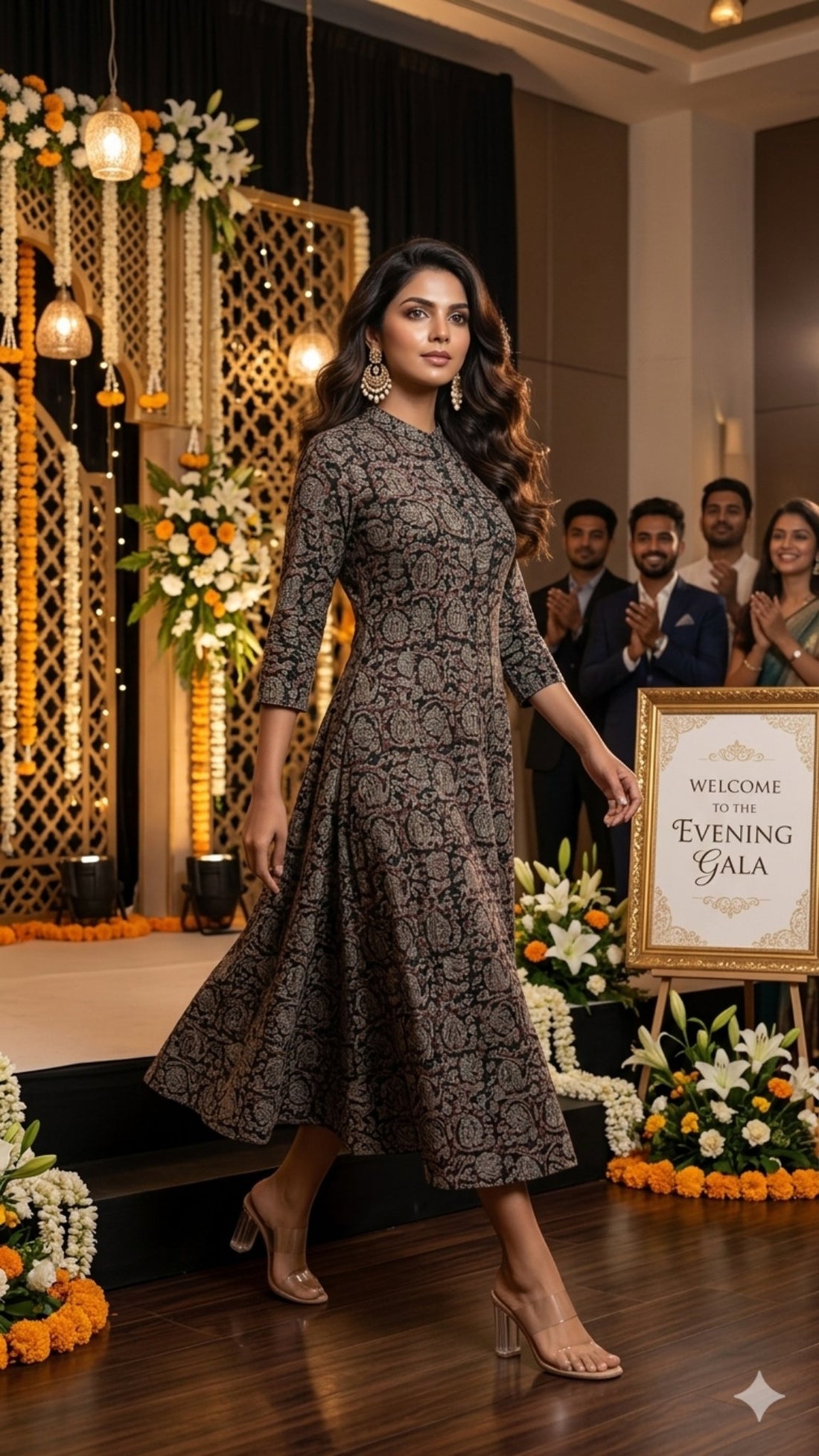 Black & Pink Lotus Kalamkari Block Printed A-line Kurti