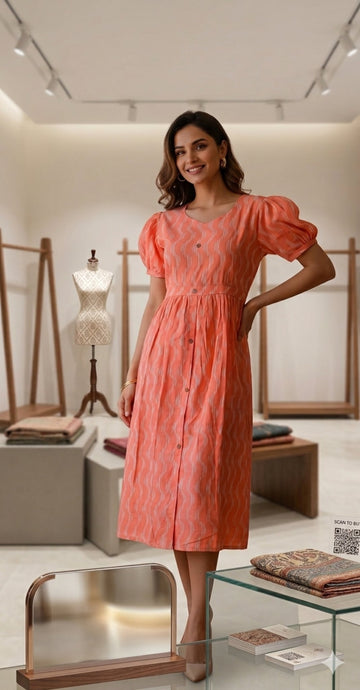 Peach Ikkat Kurti