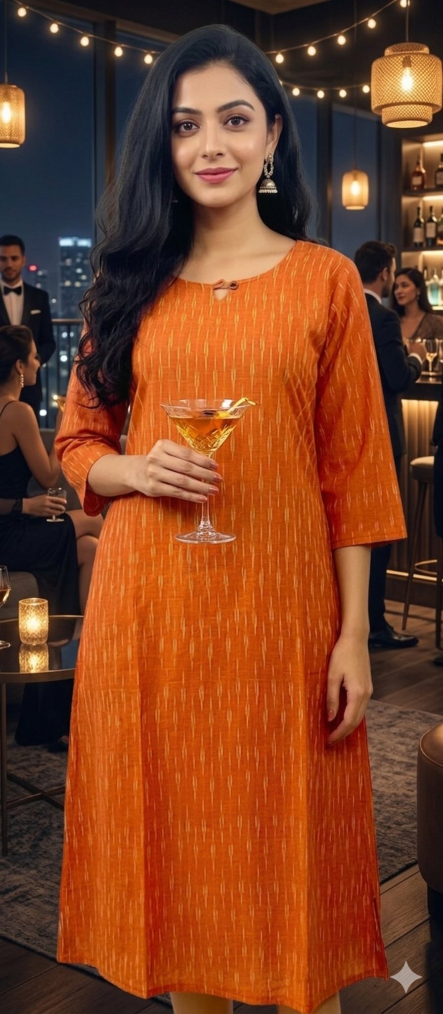 Orange Ikkat Straight Kurti