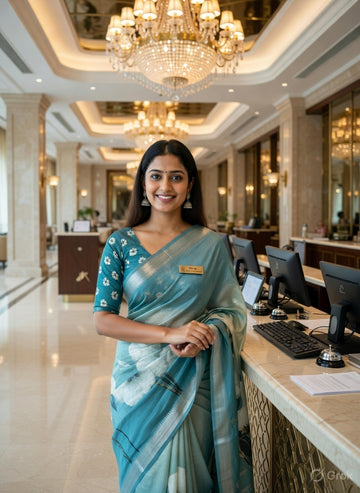 Seafoam Blue Mangalagiri Digital Print Pattu Saree