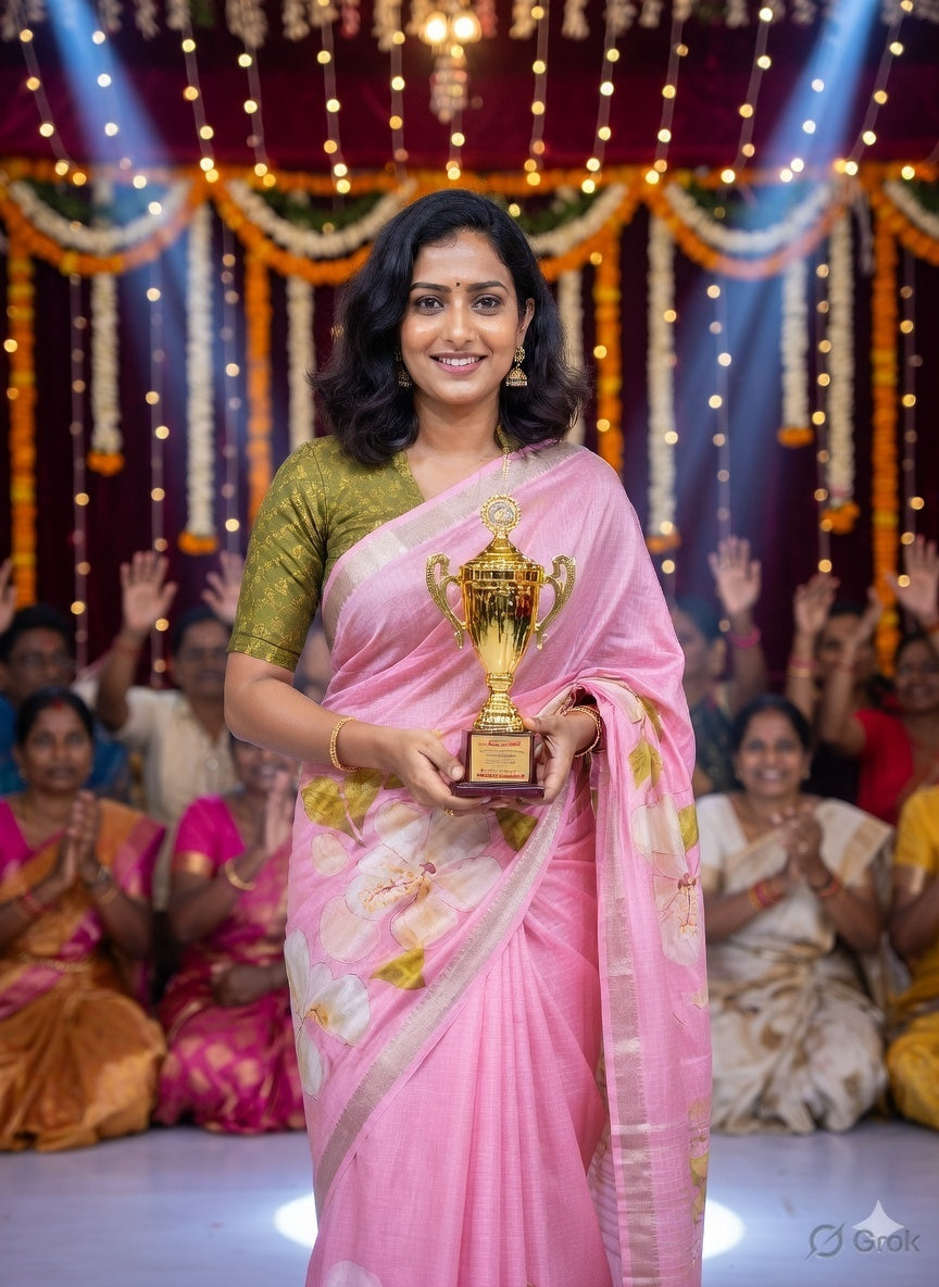 Blush Pink Mangalagiri Digital Print Pattu Saree