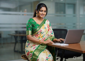 Half -White Mangalagiri Digital Print Pattu Saree